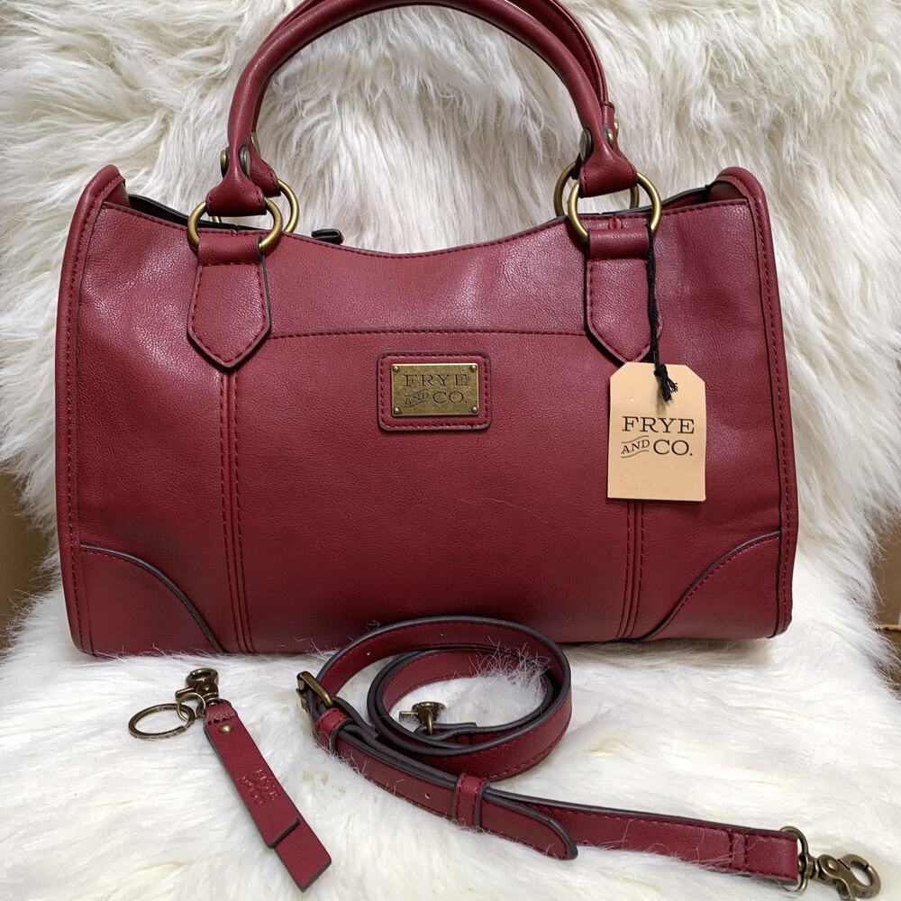 FRYE & CO. Large Burgundy Rhubarb Faux Leather CORE SATCHEL w/Strap NWT